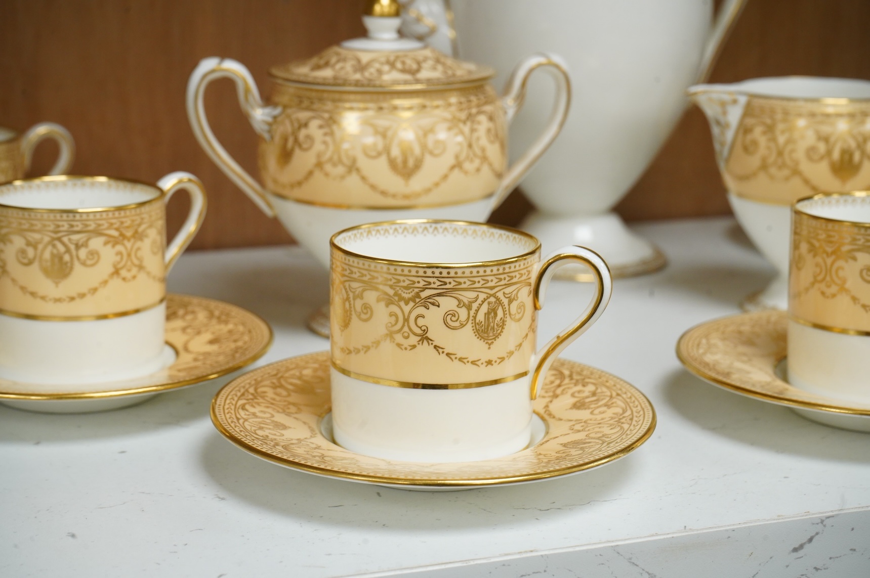 A Wedgwood coffee service for six, Portland vase mark